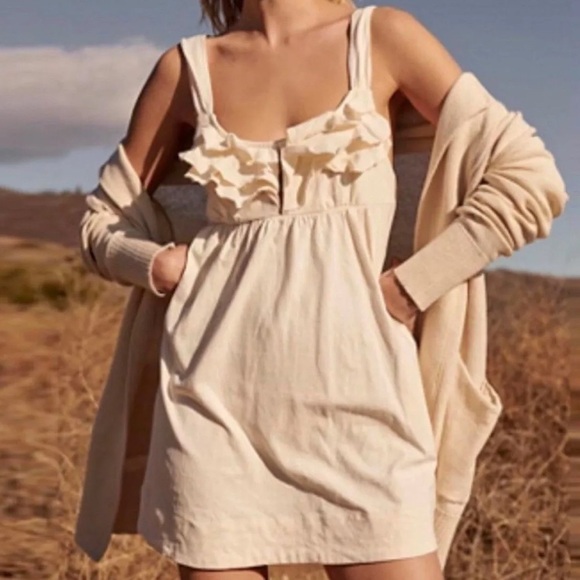 NEW Free People Valley Sleeveless Ruffle Front Mini Dress in Cream - Picture 1 of 5